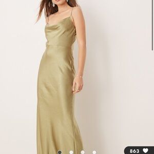 PRETTY LAVISH OLIVE SILK COWL NECK DRESS NWT